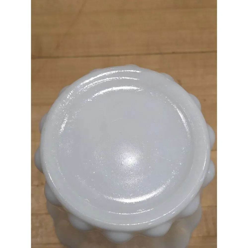 Antique White Milk Glass Fluted Fan Vase Straw Marks Scalloped Edge Antique 7.5